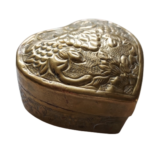Brass Floral Embossed Small Trinket Box - Picture 1 of 5